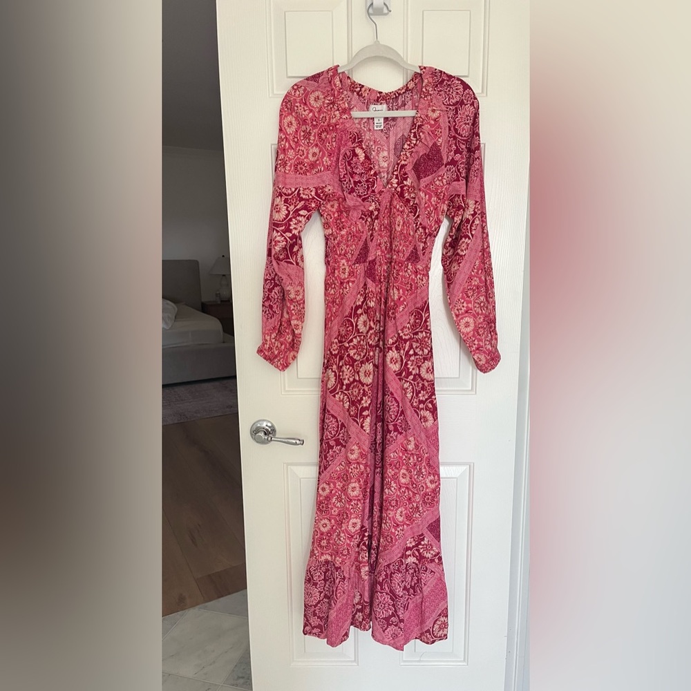 Pink Long Sleeve V-Neck Sundress